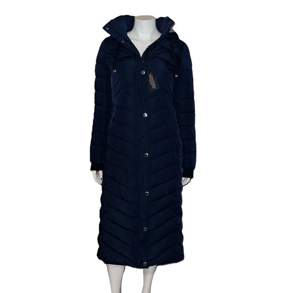 Tommy Hilfiger Womens Navy Hooded Maxi Puffer Coat Extra Small New - Picture 2 of 8